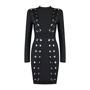 Dresses - "Reunion" Black Lace Up Bodycon dress Dresses - "Reunion" Black Lace Up Bodycon dress